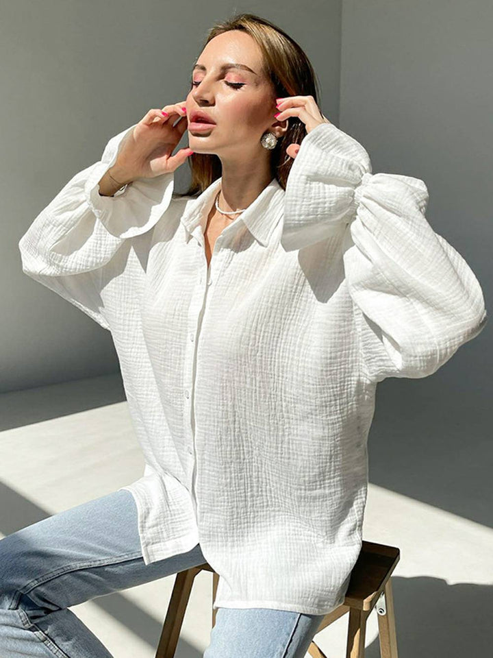 Minee - Long Sleeve Tie Front White Shirt