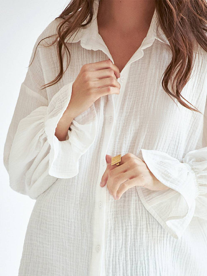 Minee - Long Sleeve Tie Front White Shirt