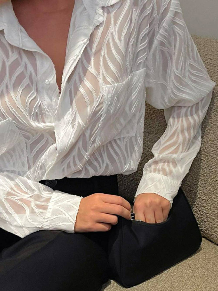 Peachy - White Women Blouses Thin Lapel Elegant Long Sleeve Shirts