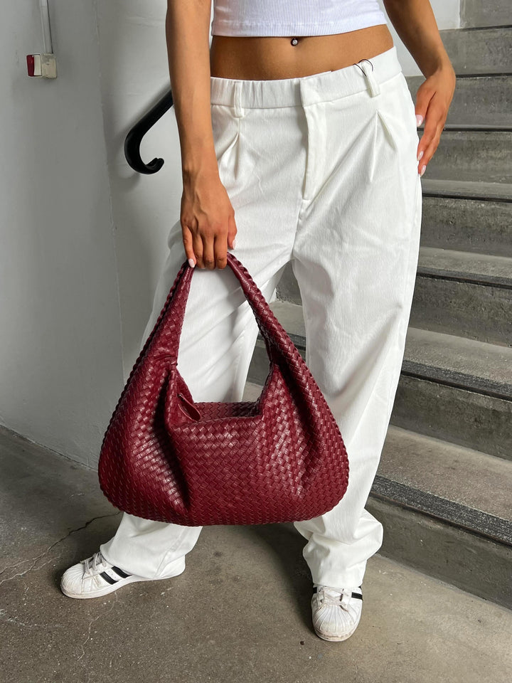 Eva | Chic Woven Maroon Hobo Bag