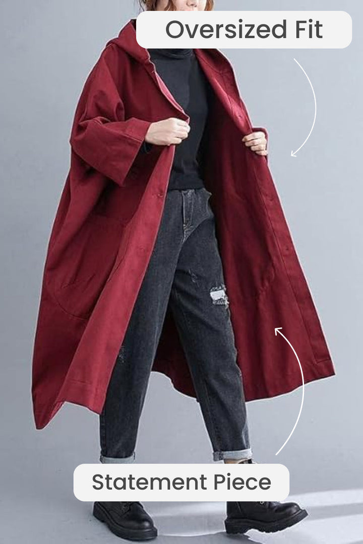 Evarah | Burgundy One Size Fits All Oversized Waterproof Windbreaker