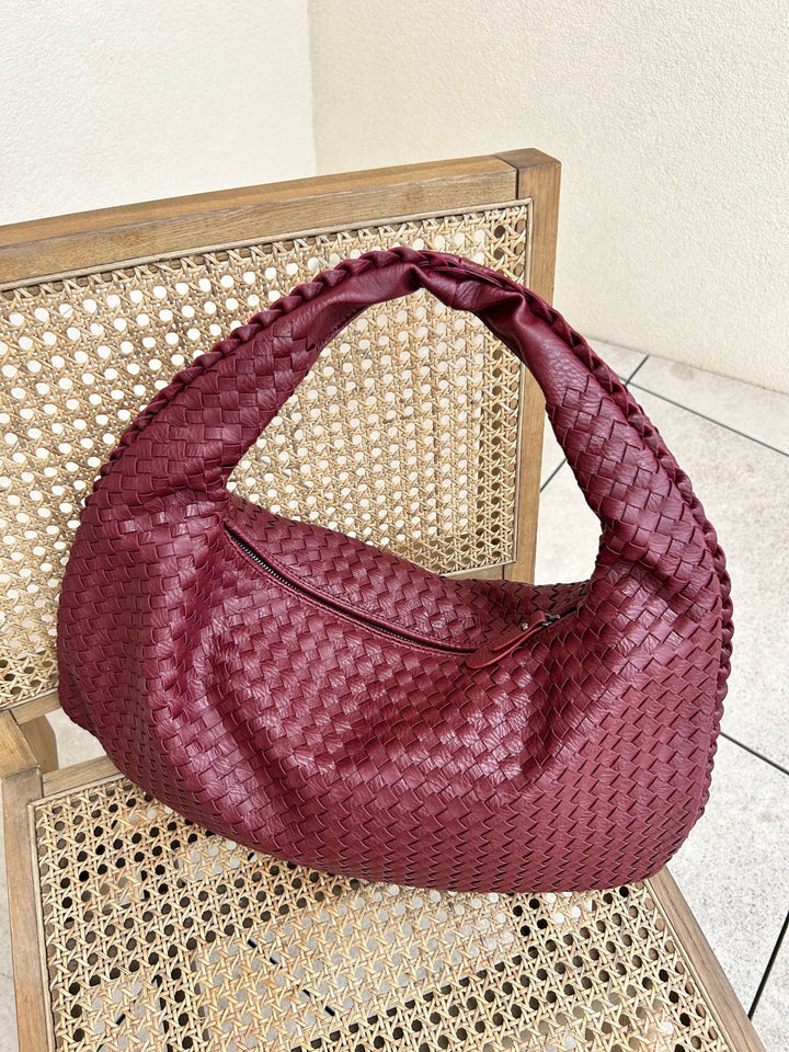 Eva | Chic Woven Maroon Hobo Bag