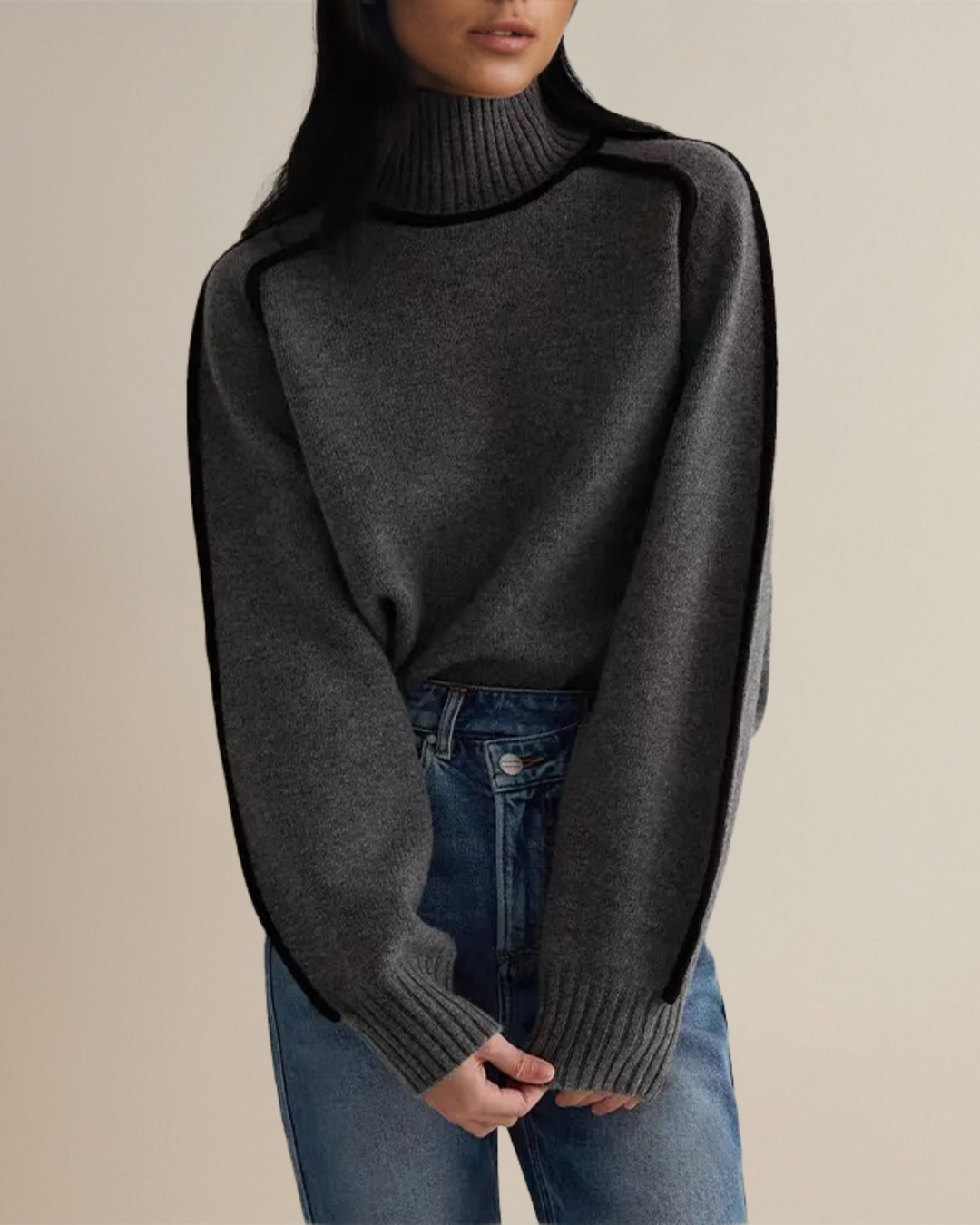 Emery Contrast Trim Turtleneck Sweater