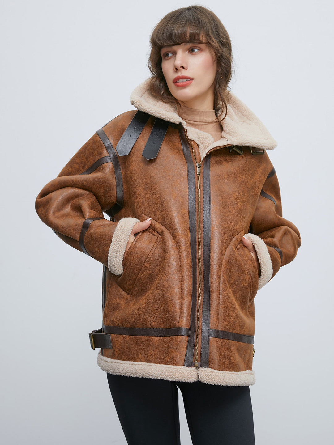 Monteclo - Gracie Sherpa Lined Suede Shearling Flight Jacket