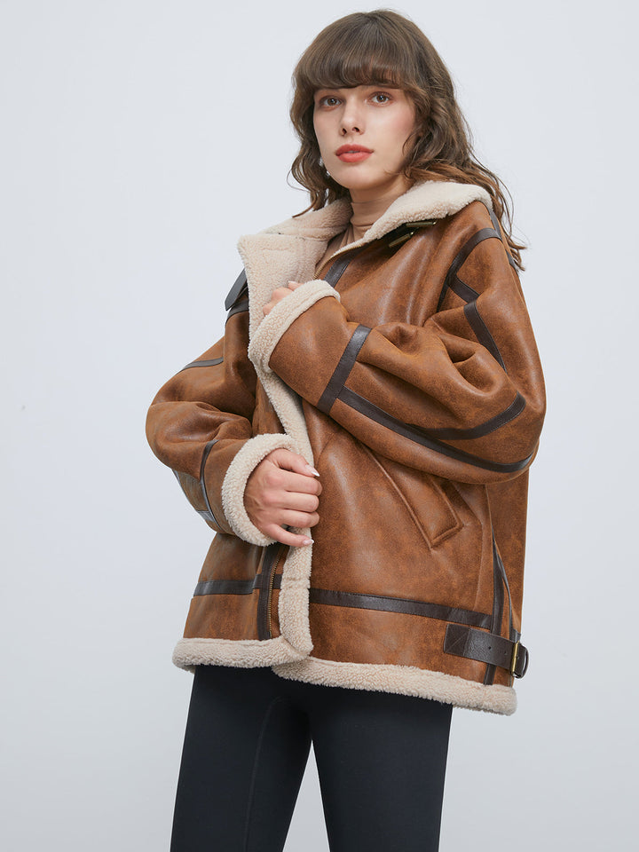 Monteclo - Gracie Sherpa Lined Suede Shearling Flight Jacket