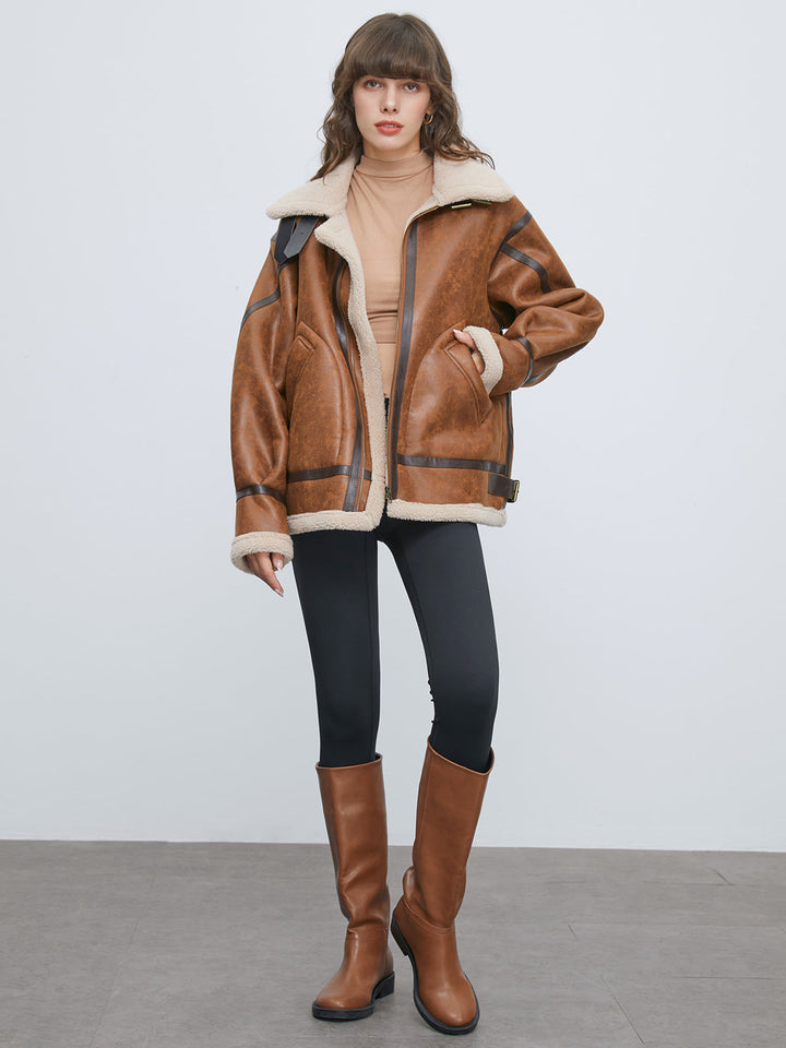 Monteclo - Gracie Sherpa Lined Suede Shearling Flight Jacket