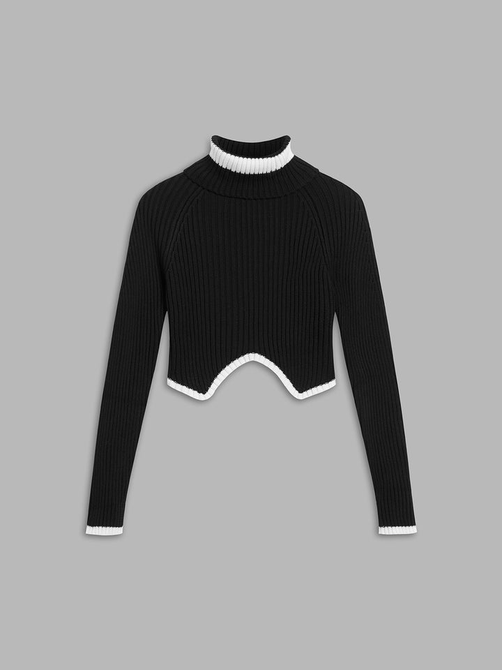 Monteclo - Alena Mock Neck Contrast Trim Cropped Sweater