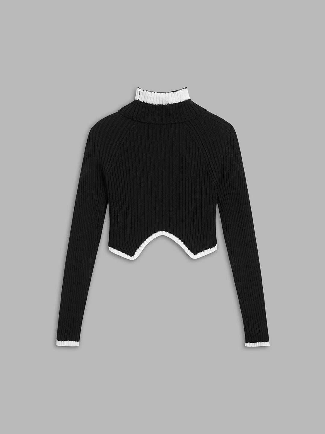 Monteclo - Alena Mock Neck Contrast Trim Cropped Sweater