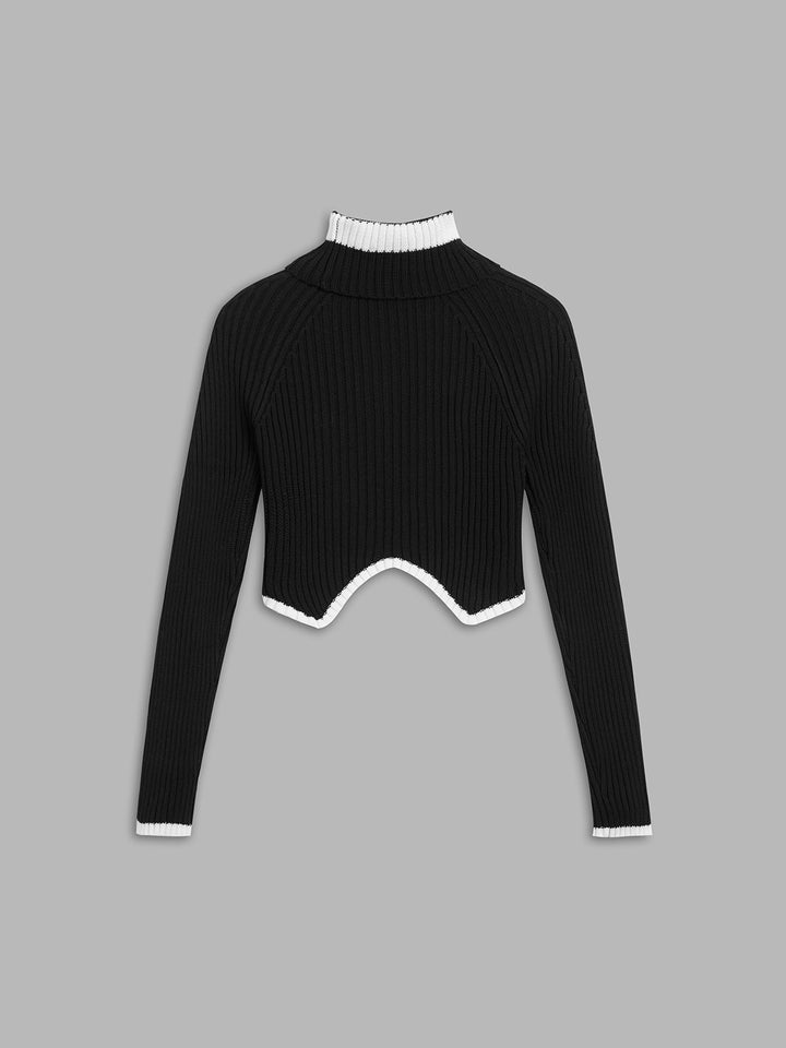 Monteclo - Alena Mock Neck Contrast Trim Cropped Sweater