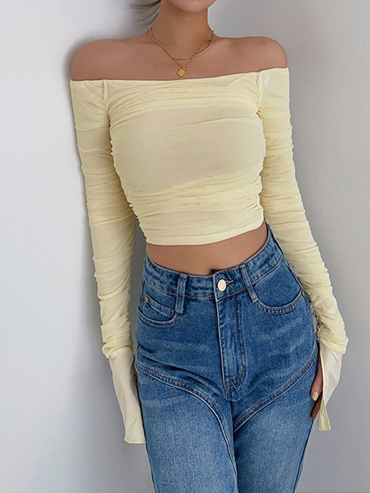 Monteclo - Freya Off Shoulder Mesh Crop Shirt