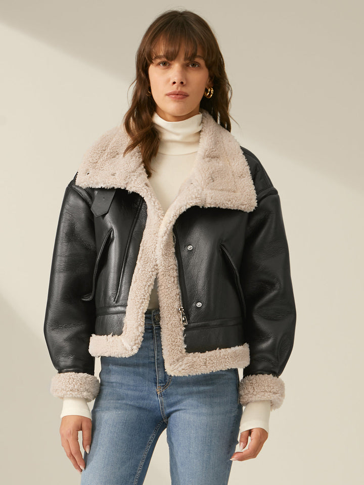 Monteclo - Leia Sherpa Lined Shearling Flight Jacket