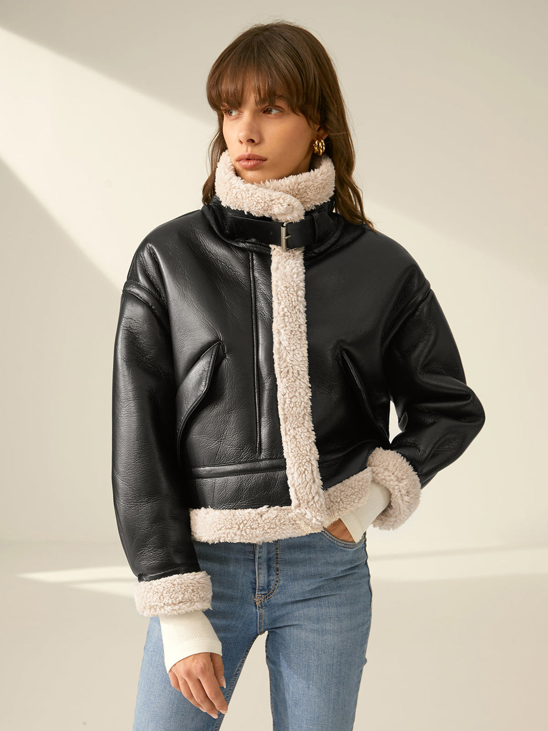 Monteclo - Leia Sherpa Lined Shearling Flight Jacket