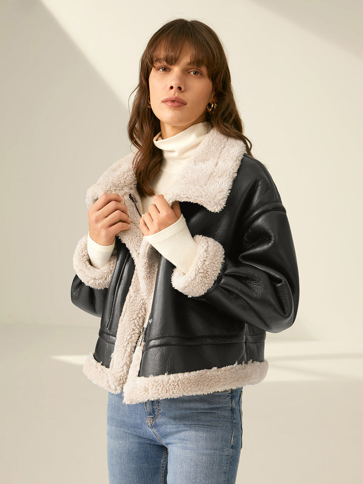 Monteclo - Leia Sherpa Lined Shearling Flight Jacket