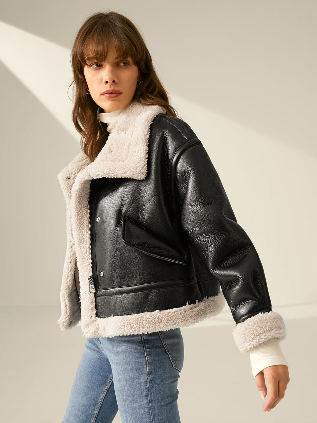 Monteclo - Leia Sherpa Lined Shearling Flight Jacket