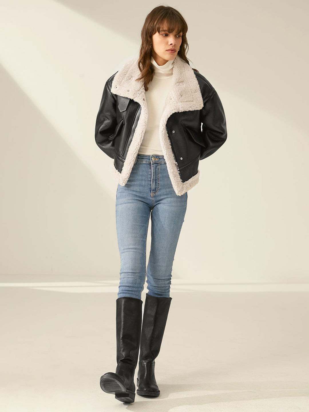 Monteclo - Leia Sherpa Lined Shearling Flight Jacket