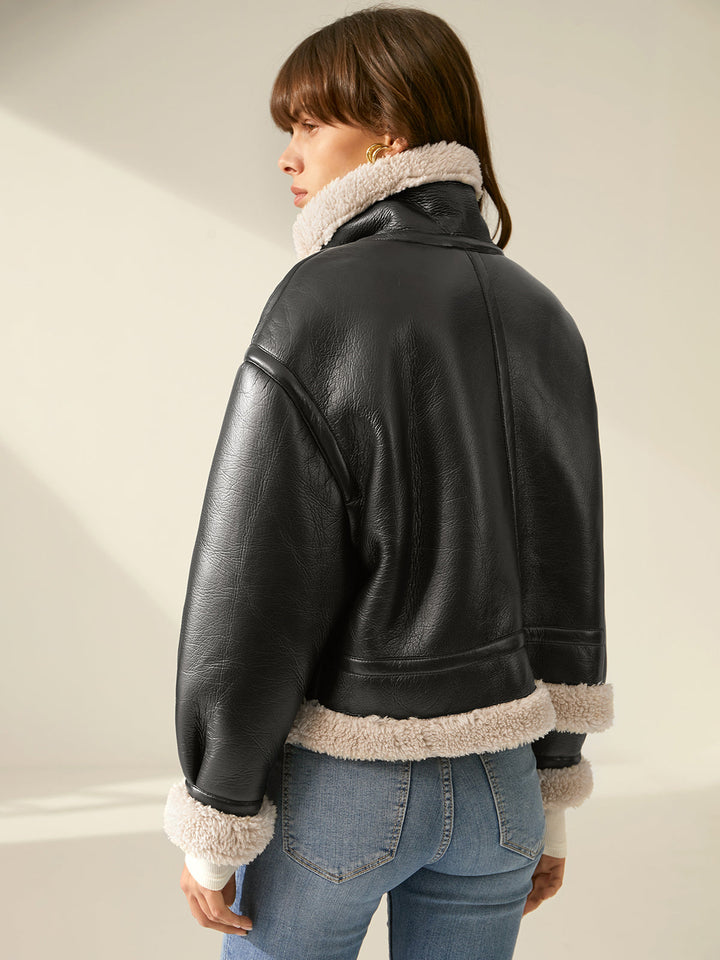 Monteclo - Leia Sherpa Lined Shearling Flight Jacket