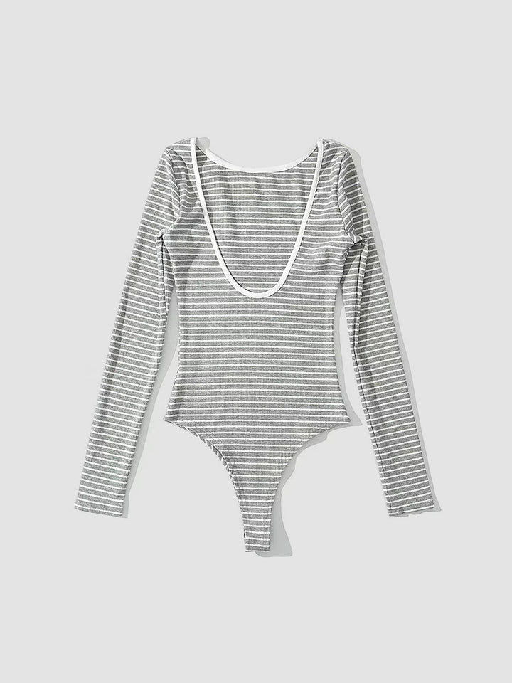 Monteclo - Magnolia Open Back Stripe Long Sleeve Bodysuit