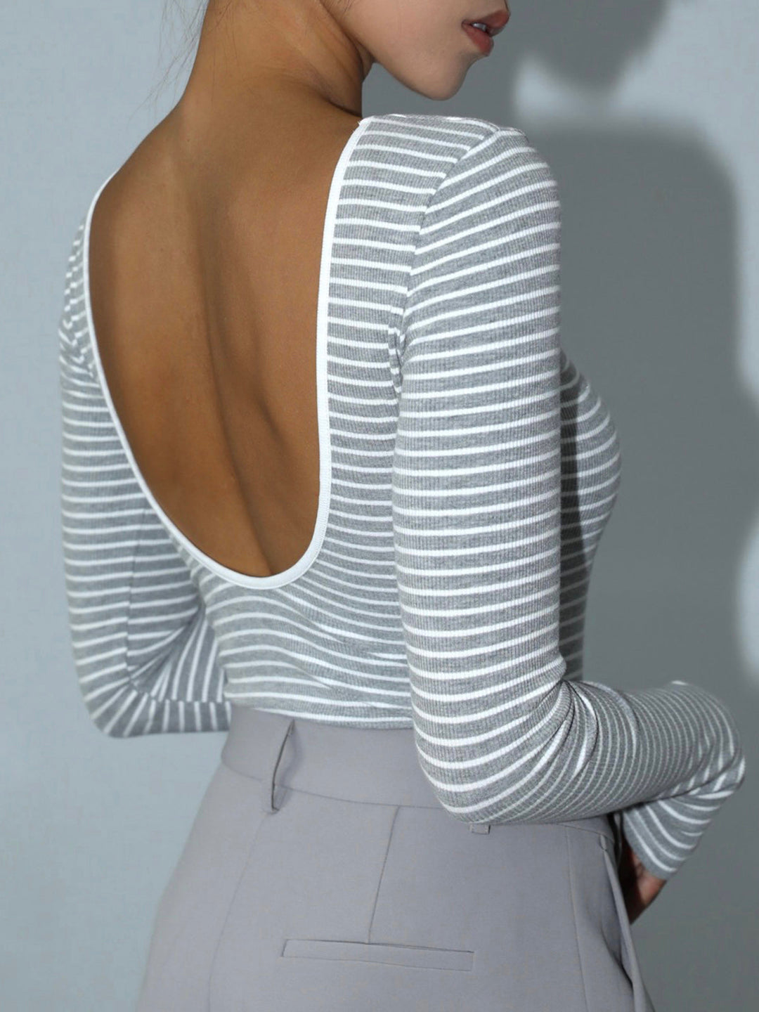 Monteclo - Magnolia Open Back Stripe Long Sleeve Bodysuit