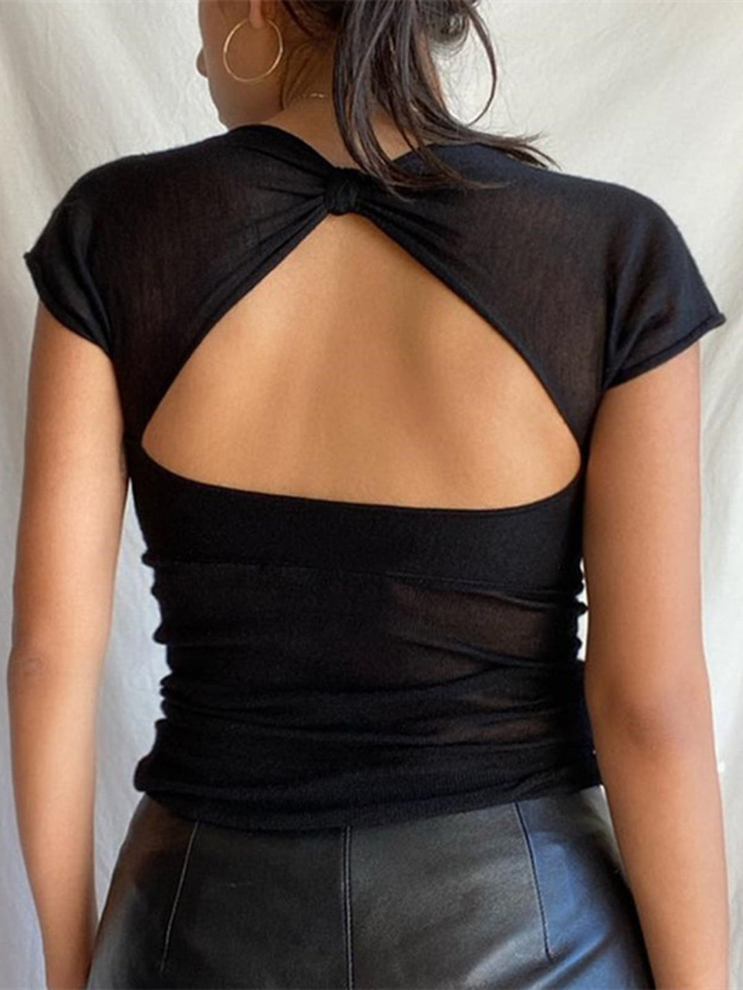 Monteclo - Nyla Semi-sheer Mesh Open Back T-shirt