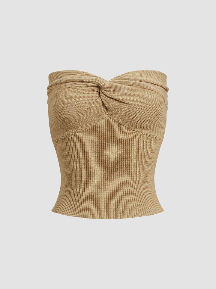 Monteclo - Adelaide Sweetheart Twist Ribbed Crop Tube Strapless Top