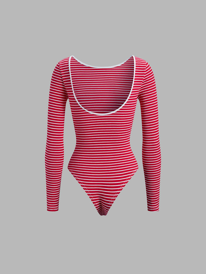 Monteclo - Magnolia Open Back Stripe Long Sleeve Bodysuit