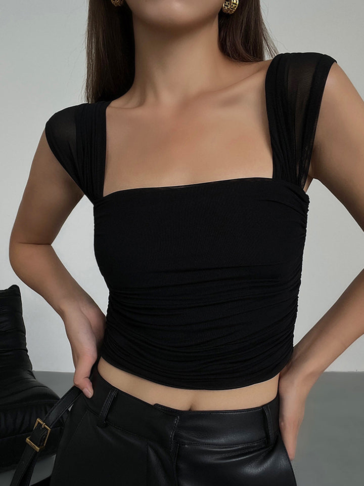 Monteclo - Laney Mesh Ruched Crop Tank Top