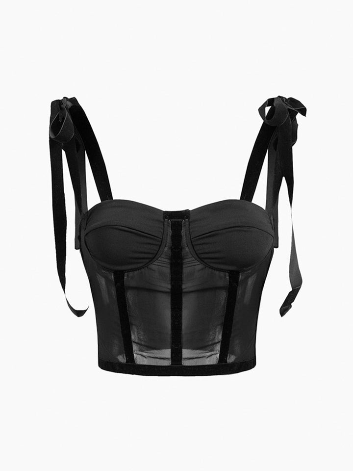 Monteclo - Elianna Tied Mesh Corset Crop Top