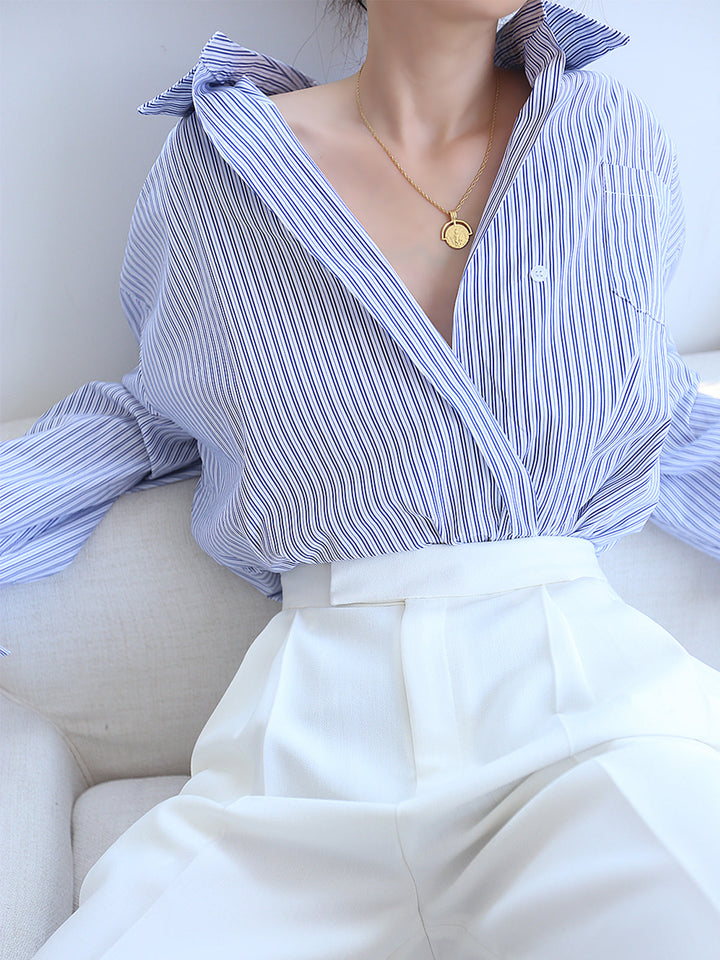 Monteclo - Arianna Oversized Pinstripe Button Down Shirt