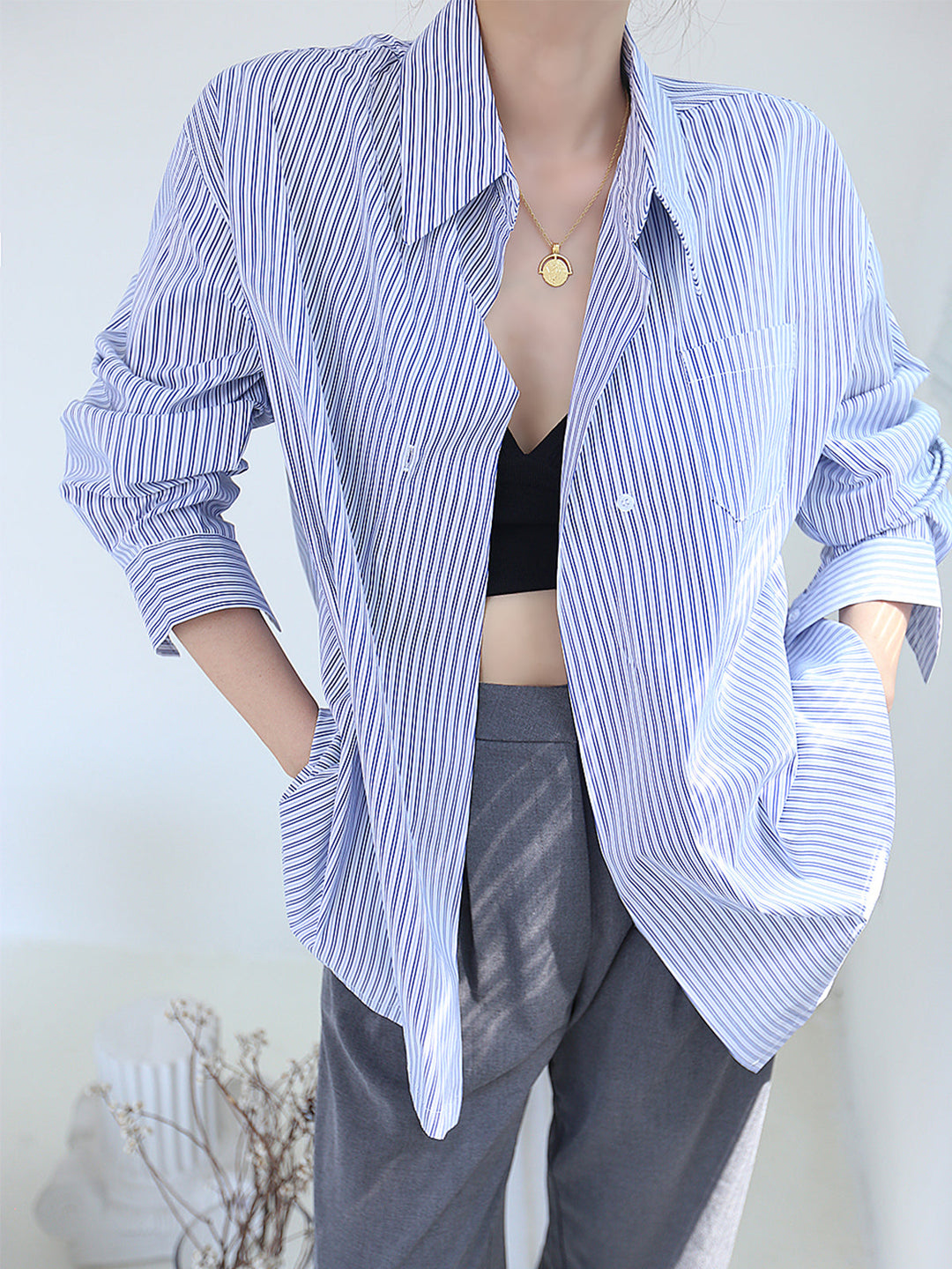 Monteclo - Arianna Oversized Pinstripe Button Down Shirt