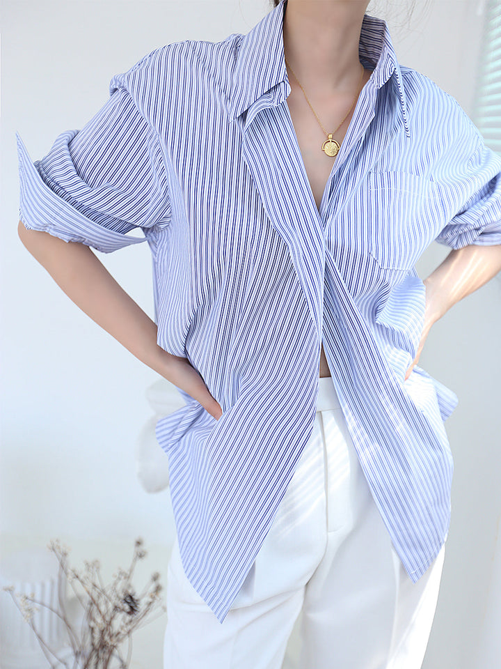 Monteclo - Arianna Oversized Pinstripe Button Down Shirt