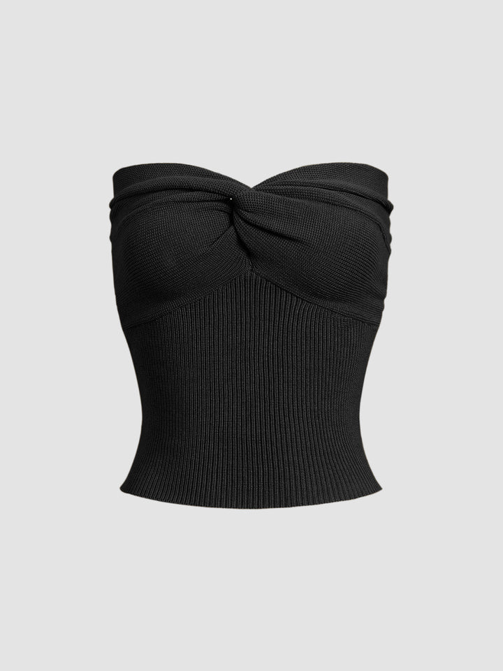 Monteclo - Adelaide Sweetheart Twist Ribbed Crop Tube Strapless Top