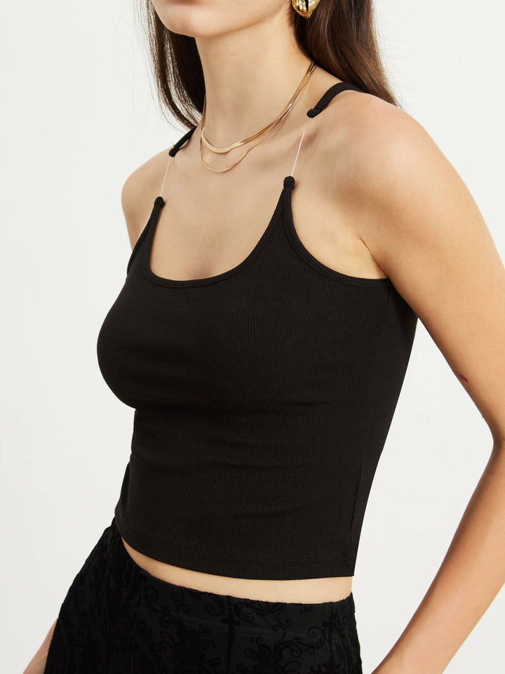 Monteclo - Adriana Transparent Strap Crop Tank Top