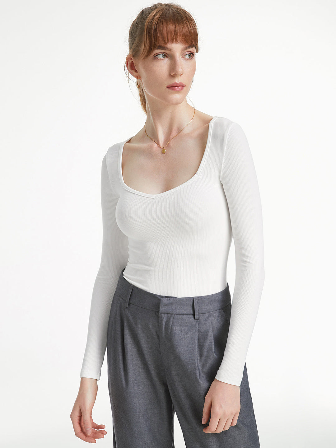 Monteclo - Juliana Ribbed Sweetheart Long Sleeve Top