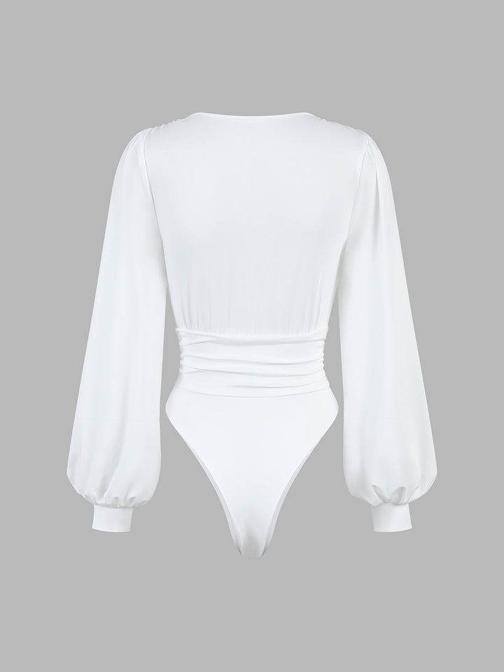 Monteclo - Athena Lantern Sleeve Ruched Bodysuit