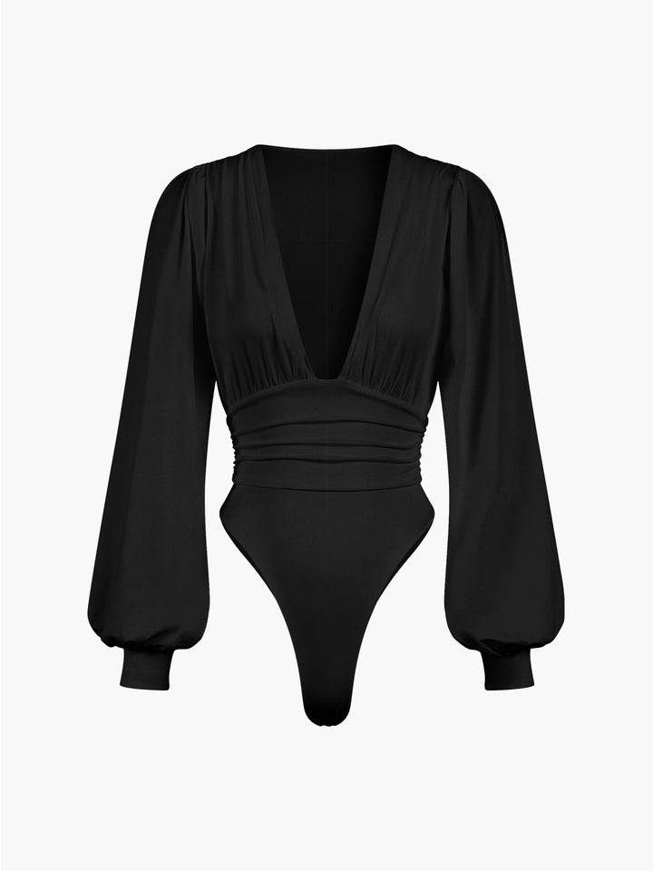 Monteclo - Athena Lantern Sleeve Ruched Bodysuit