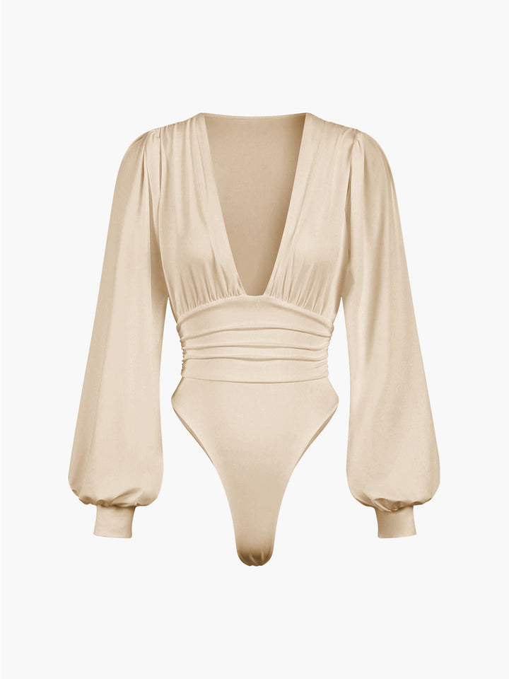 Monteclo - Athena Lantern Sleeve Ruched Bodysuit