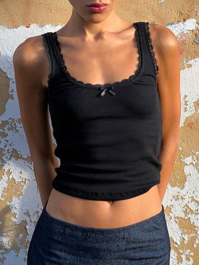 Monteclo - Brooklyn Lace Trim Crop Tank Top