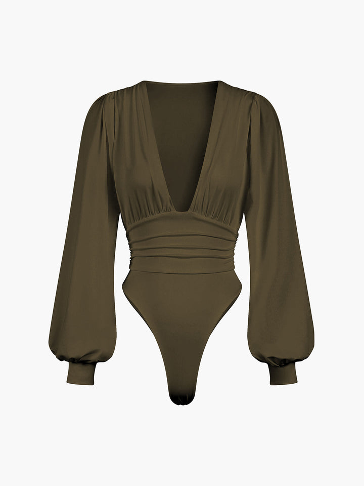 Monteclo - Athena Lantern Sleeve Ruched Bodysuit