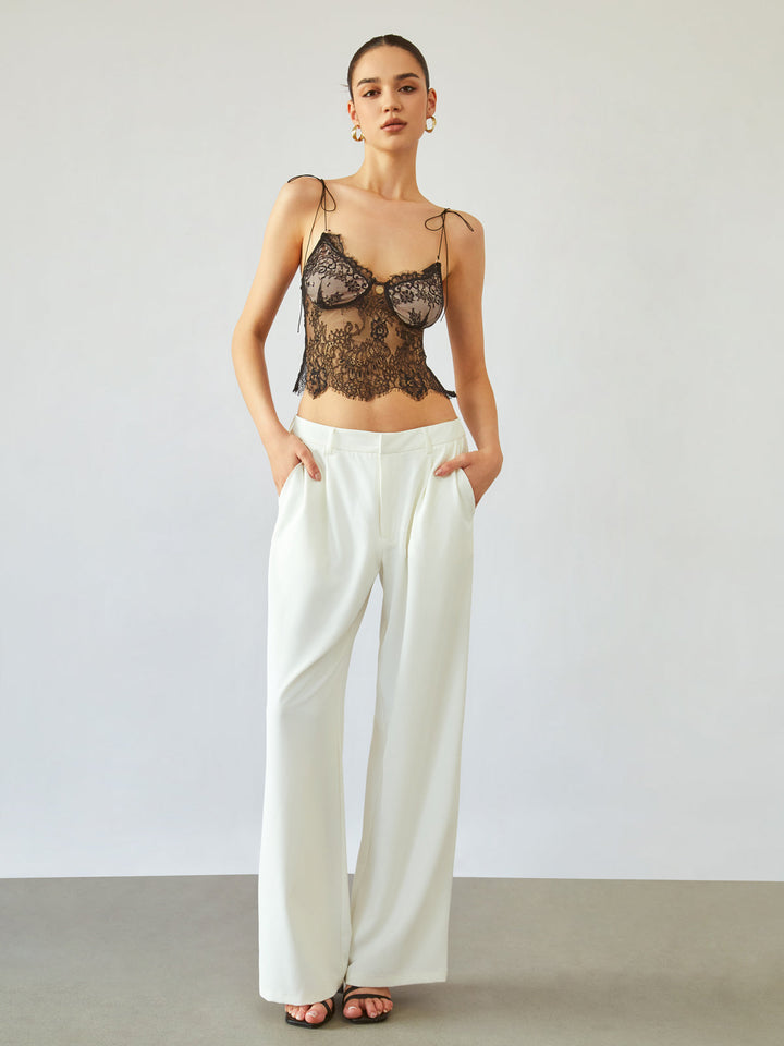 Monteclo - Jayla Tie Shoulder Floral Lace Crop Top