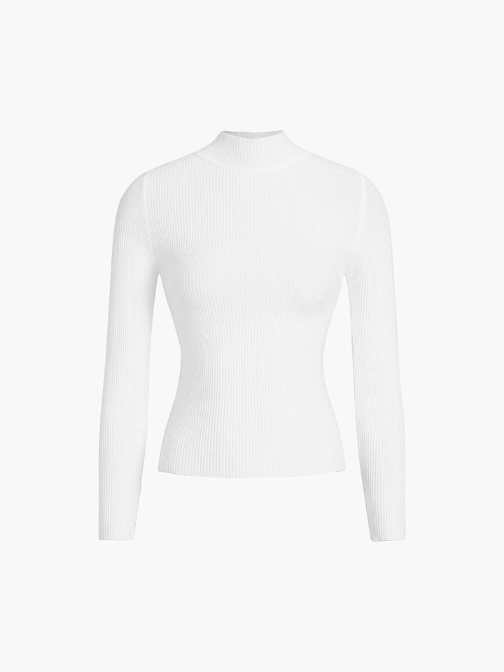 Monteclo - Aya Mock Neck Rib Long Sleeve Knit Top