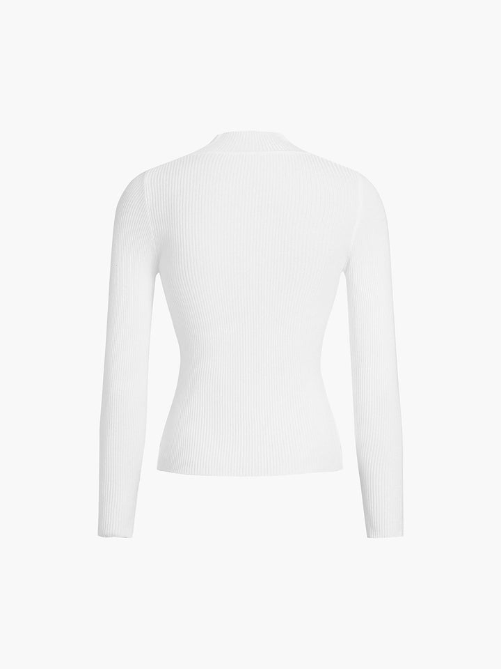 Monteclo - Aya Mock Neck Rib Long Sleeve Knit Top