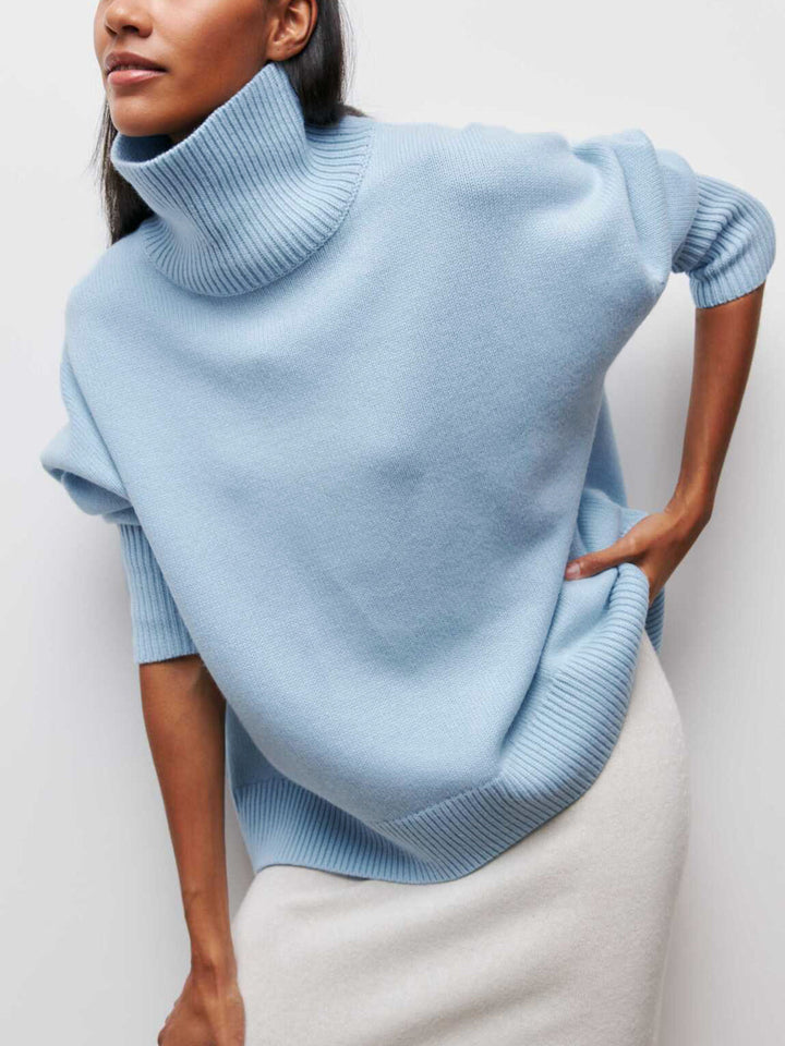 Monteclo - Sapphire Cloudless Sky Turtleneck Oversized Sweater