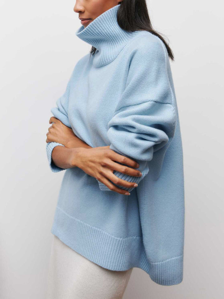 Monteclo - Sapphire Cloudless Sky Turtleneck Oversized Sweater