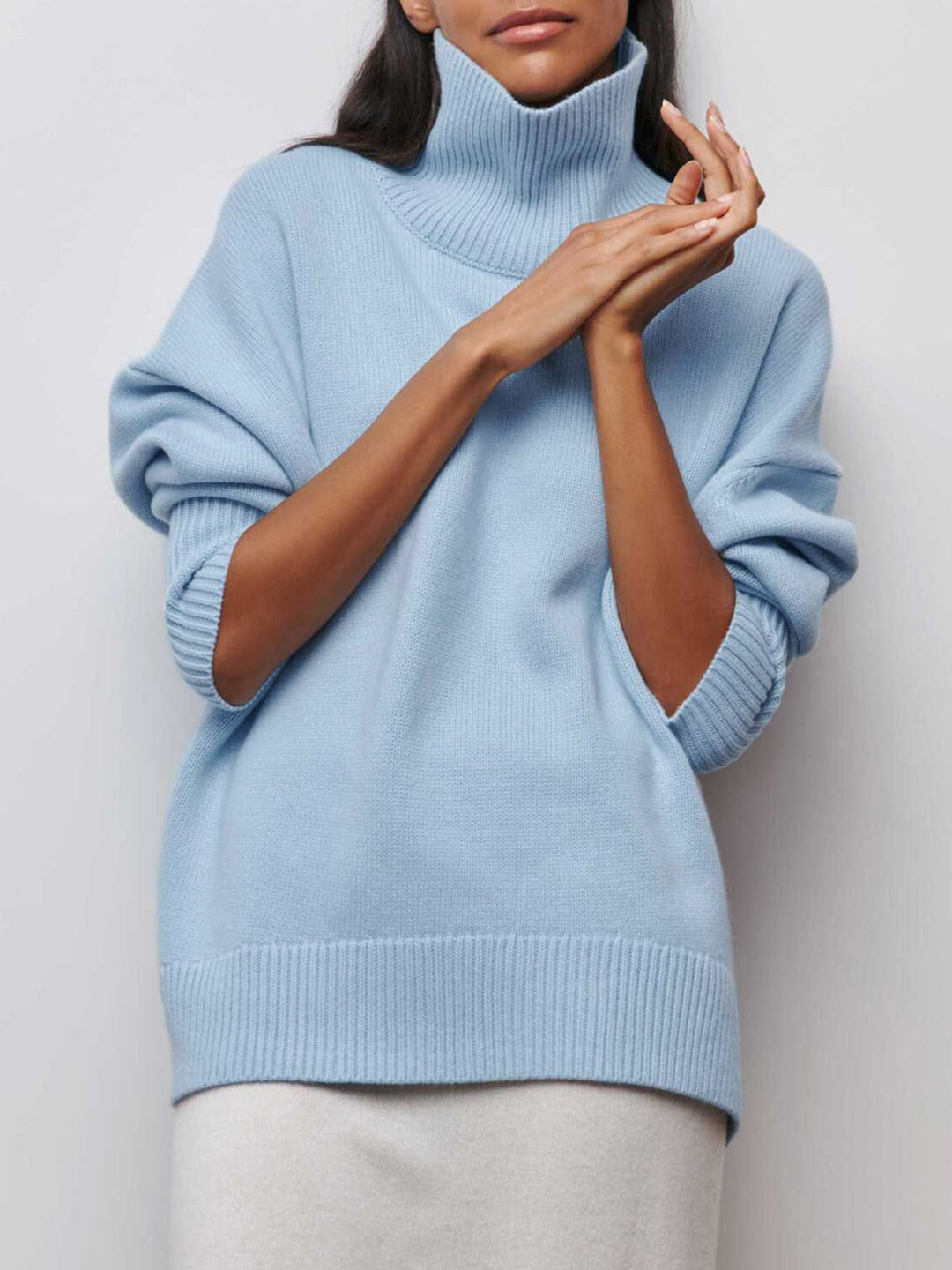 Monteclo - Sapphire Cloudless Sky Turtleneck Oversized Sweater