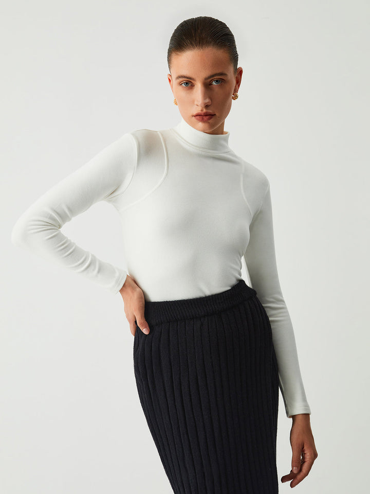 Monteclo - Zariah Solid Mock Neck Long Sleeve Top