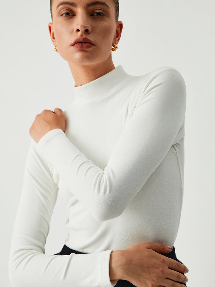 Monteclo - Zariah Solid Mock Neck Long Sleeve Top