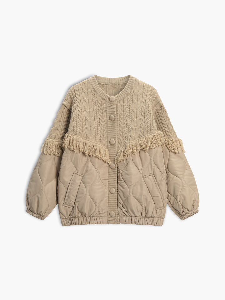 Monteclo - Gemma Patchwork Cable Knit Quilted Coat