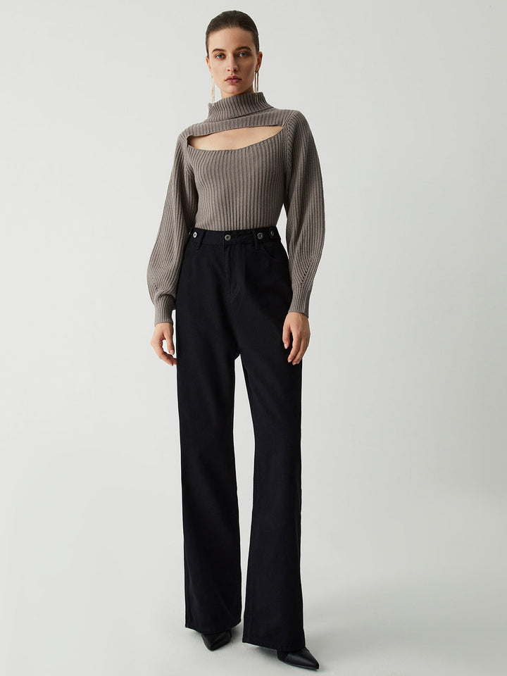 Monteclo - Mckenzie Turtleneck Puff Long Sleeve Knit Top