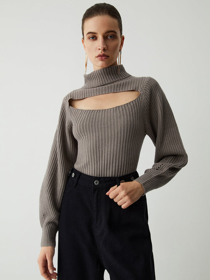 Monteclo - Mckenzie Turtleneck Puff Long Sleeve Knit Top