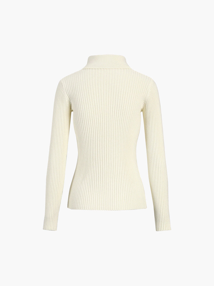 Monteclo - Kiana Vanilla Polo Long Sleeve Knit Top